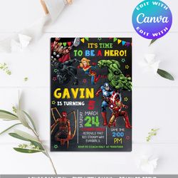 avengers superhero invitation, avengers invitation, avengers birthday invitation, avengers invites, avengers party