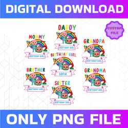 personalized cocomelon birthday png, customized cocomelon birthday png, custom personalize birthday family matching