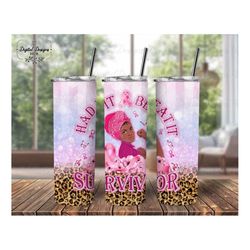 black woman breast cancer warrior png, afro girl boss cancer survivor png tumbler sublimation, had it beat it warrior 20