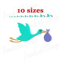 Stork Baby Embroidery design. Stork Silhouette. Mini Stork Embroidery. Stork design. Baby Embroidery. Machine Embroidery