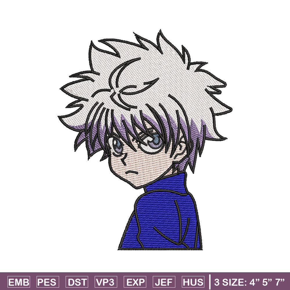 Killua embroidery design, hunter x hunter embroidery, anime design, embroidery file, anime shirt, Digital download.jpg
