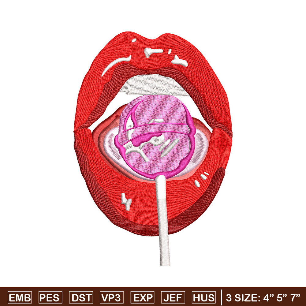 Lips lollipop embroidery design, Lips embroidery, Embroidery file, Embroidery shirt, Emb design, Digital download.jpg