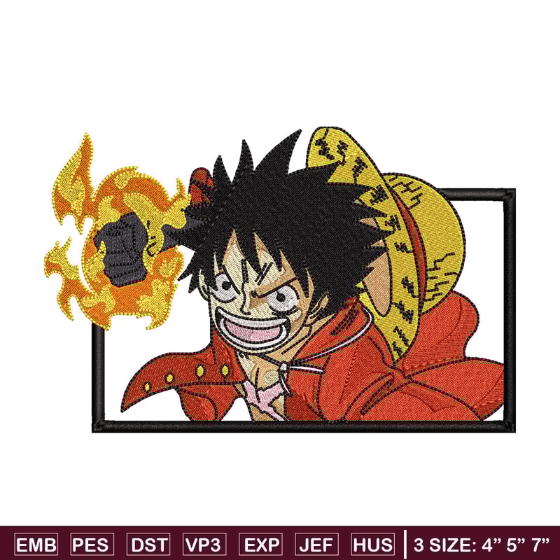 Luffy fire embroidery design, One piece embroidery, Anime design, Embroidery shirt, Embroidery file, Digital download.jpg
