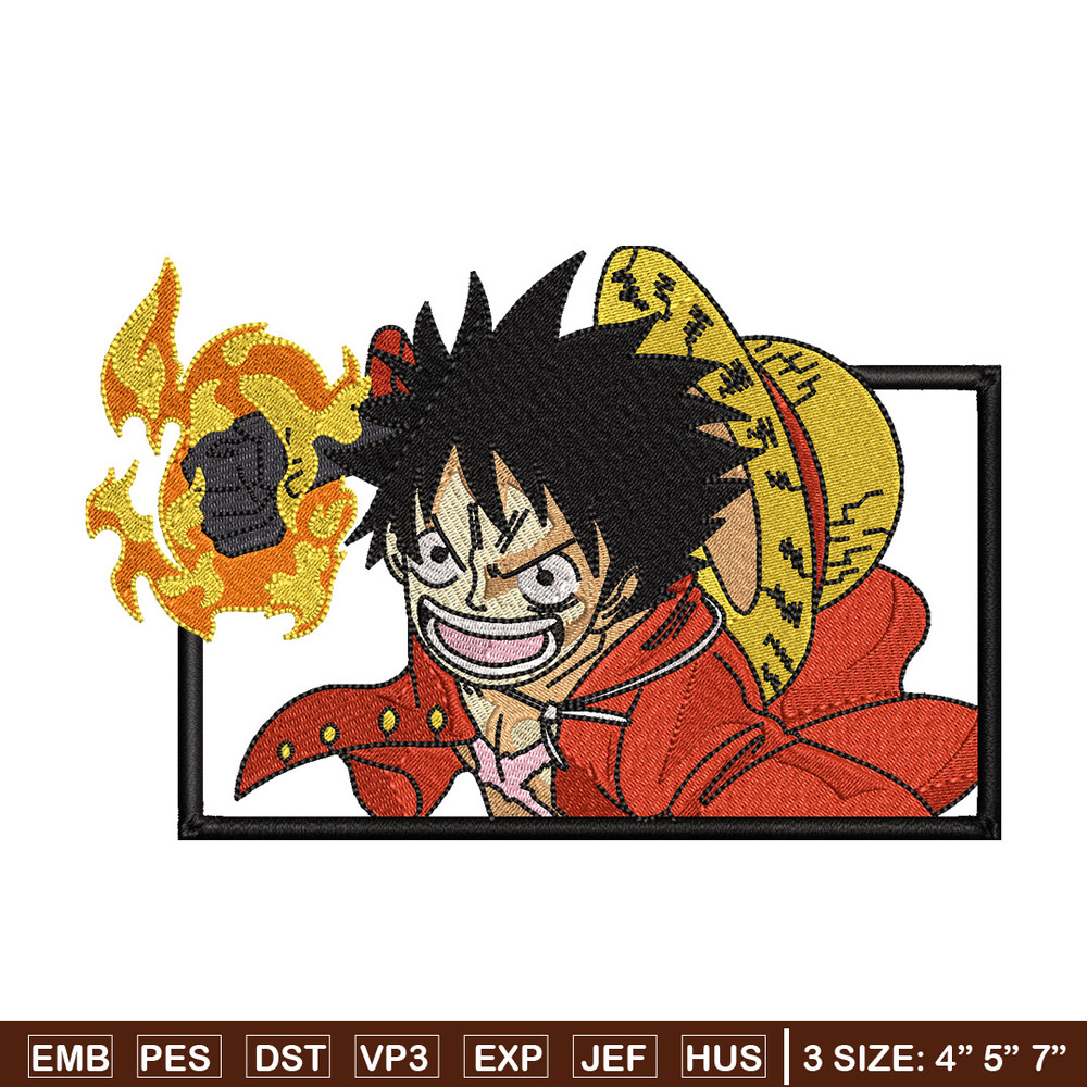 Luffy fire embroidery design, One piece embroidery, Anime design, Embroidery shirt, Embroidery file, Digital download.jpg