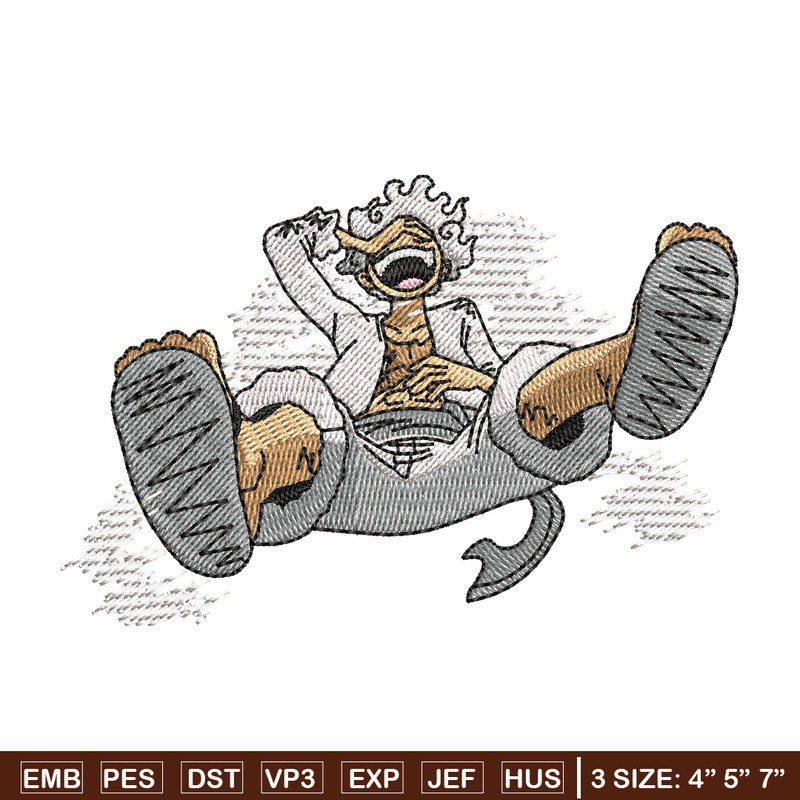 Luffy gear 5 embroidery design, One piece embroidery, Anime design, Embroidery shirt, Embroidery file, Digital download.jpg