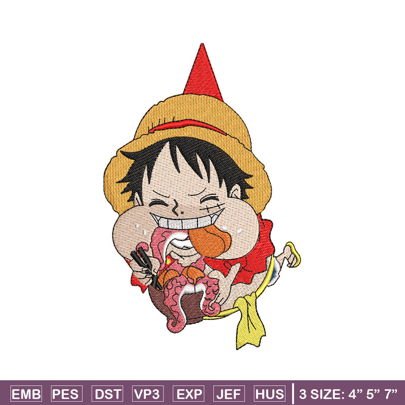 Luffy eating meat embroidery design, One Piece embroidery, logo design, Embroidery shirt, anime shirt, Instant download.jpg