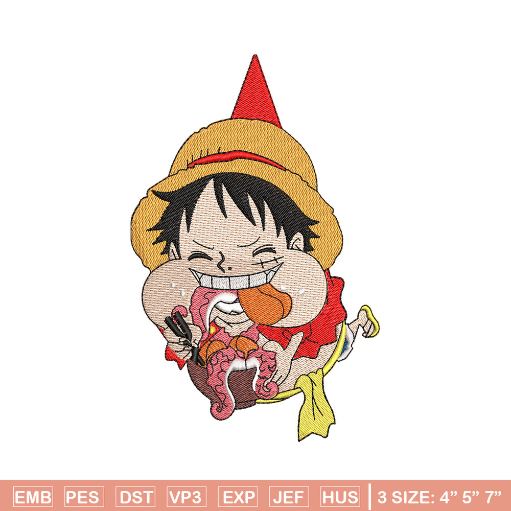 Luffy eating meat embroidery design, One Piece embroidery, logo design, Embroidery shirt, anime shirt, Instant download.jpg