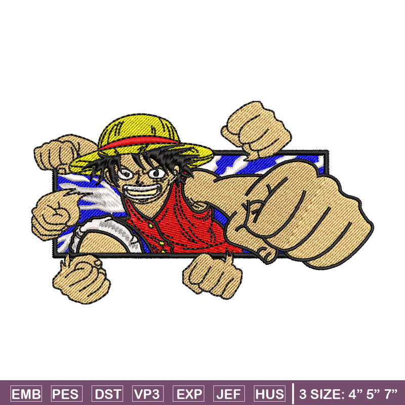 Luffy Punch embroidery design, One Piece embroidery, embroidery file, anime design, anime shirt, Digital download.jpg