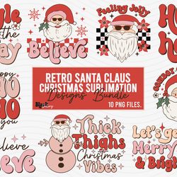 santa claus christmas png sublimation bundle, retro christmas png bundle