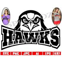 hawks svg, hawk svg, hawks png, hawk png, hawks mascot svg, hawks school spirit png, hawks mascot design, cricut designs