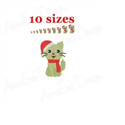 Christmas Cat Embroidery Design. Mini Cat. Cat Filled stitch. Baby embroidery. Christmas design. Cute Cat. Christmas emb
