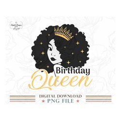 Birthday Queen Glitter Black Women PNG, African Birthday Queen Digital Files, Happy Birthday Afro Girl Png Design, Afro