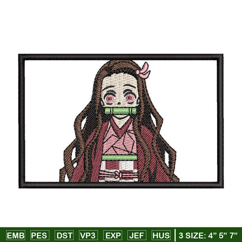 Nezuko rectangle embroidery design, Neuzko embroidery, Anime design, Embroidery shirt, Embroidery file, Digital download.jpg