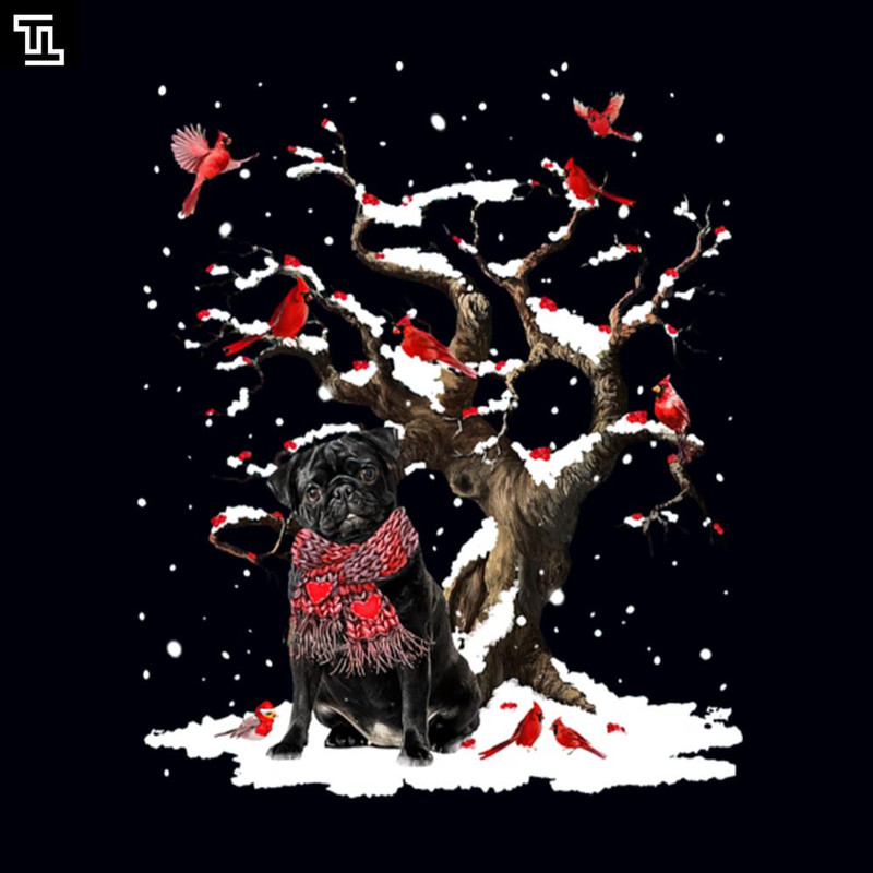 TT114-Black Pug Scarf Cardinal Snow Christmas, Christmas PNG Download.jpg