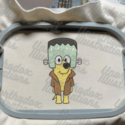 blue dog ghost halloween embrodiery design, cartoon blue dog embroidery design, horror halloween embroidery machine file, 3 sizes