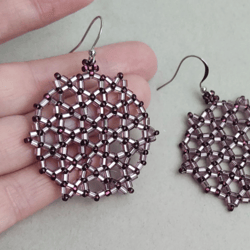 Lilac round earrings beaded earrings dangle earrings