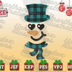 Plaid Top Hat Snowman Embroidery, Christmas Embroidery Designs, Merry Xmas Embroidery Designs, Merry Christmas Embroidery Designs