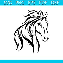 horse svg instant download cut file for cricut and silhouette, elegant horse design, hand drawn horse head svg, farm, ho