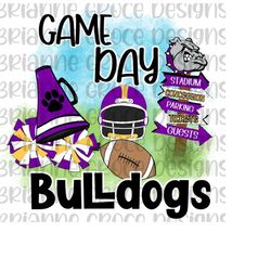 bulldogs purple gold game day digitaldesign download sublimation dtf png transparent background 300dpi high quality hand