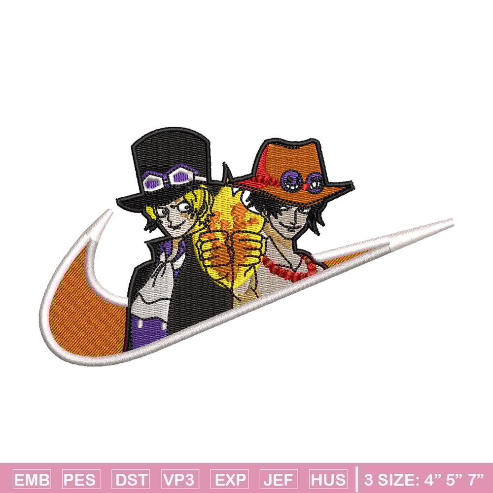 Ace x sabo embroidery design, One piece embroidery, Nike design, Embroidery shirt, Embroidery file, Digital download.jpg