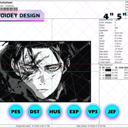 anime character embroidery design, machine embroidery files format dst, exp, jef, pes, vp3, embroidery machine files