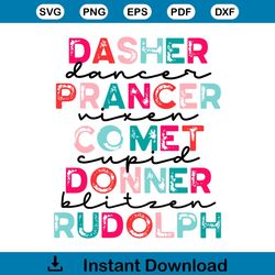 Dasher Dancer Prancer Vixen Comet Cupid SVG Cricut File