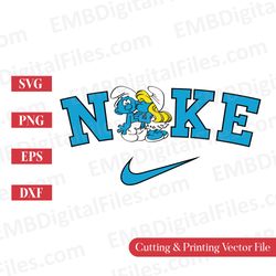 nike swoosh smurfette kissing smurf svg for cricut