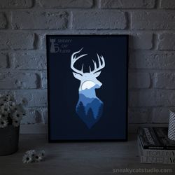 Mountain Deer - Light box template (Digital SVG PDF DXF*) | DIY | Handmade | 3D Papercraft