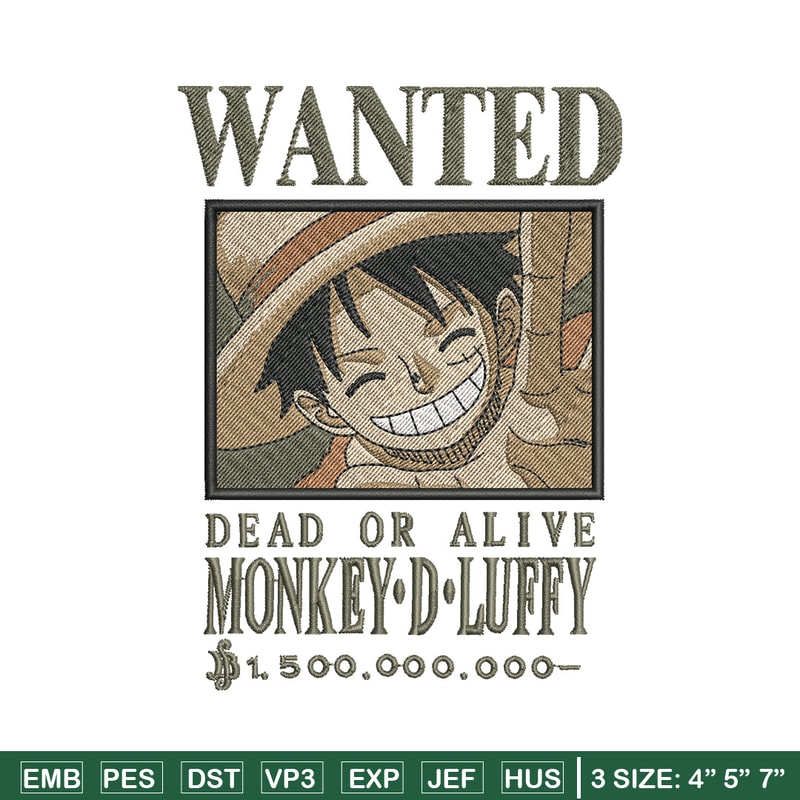 Bounty Luffy embroidery design, One piece embroidery, Anime design, Embroidery shirt, Embroidery file,Digital download.zip.jpg