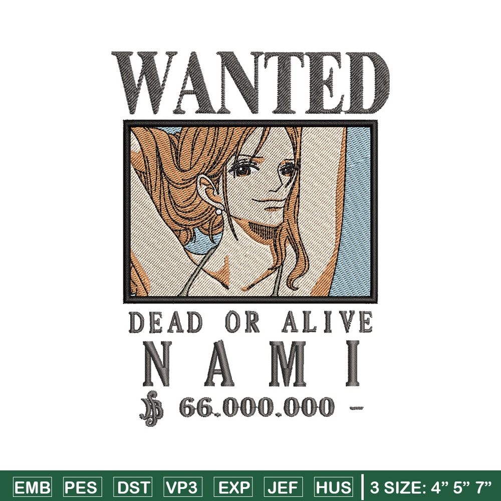 Bounty nami embroidery design, One piece embroidery, Anime design, Embroidery shirt, Embroidery file,Digital download.zip.jpg