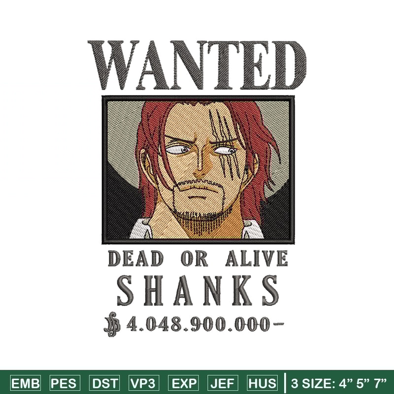 Bounty shanks embroidery design, One piece embroidery, Anime design, Embroidery shirt, Embroidery file,Digital download.zip.jpg