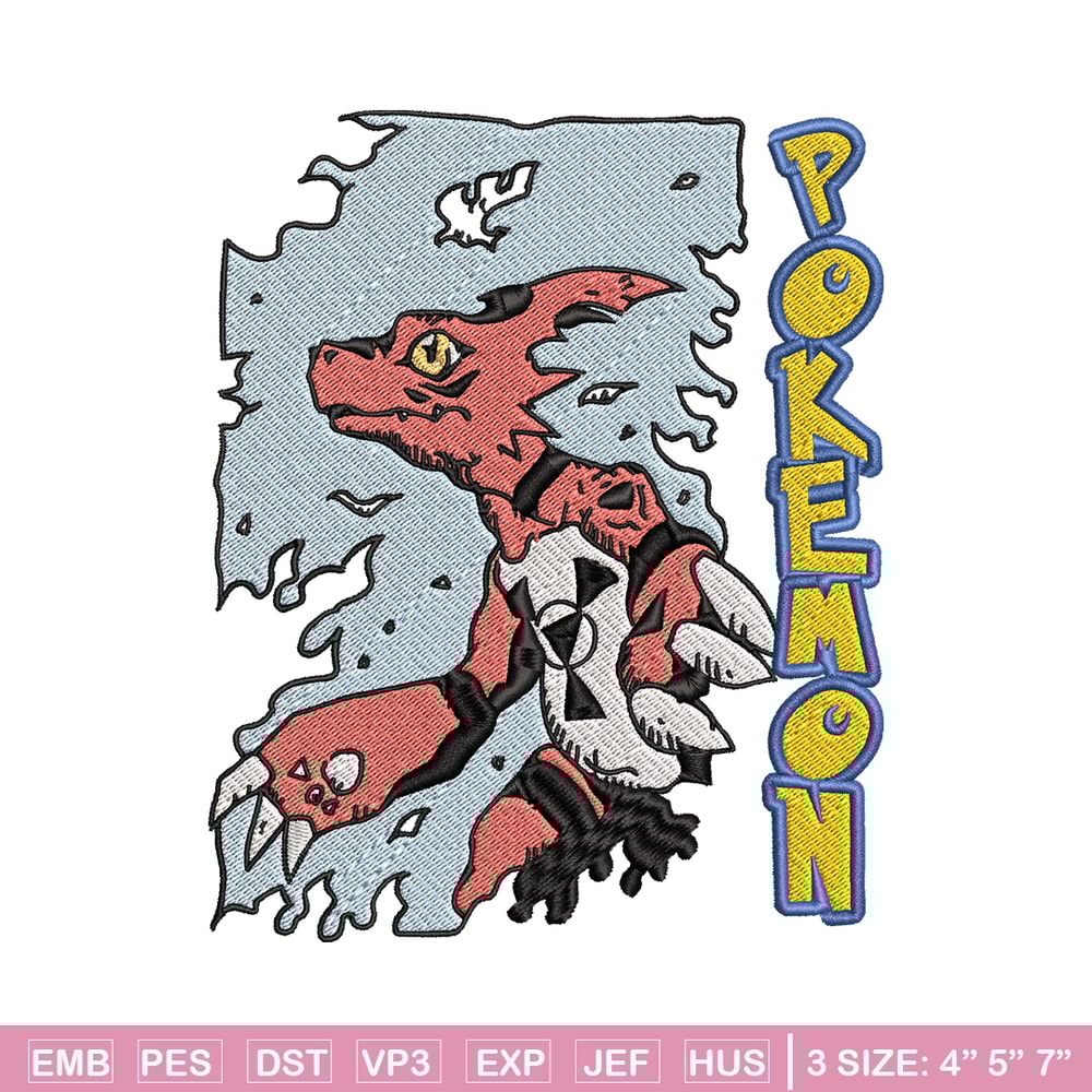 Charmeleon embroidery design, Pokemon embroidery, Anime design, Embroidery file, Digital download, Embroidery shirt.jpg