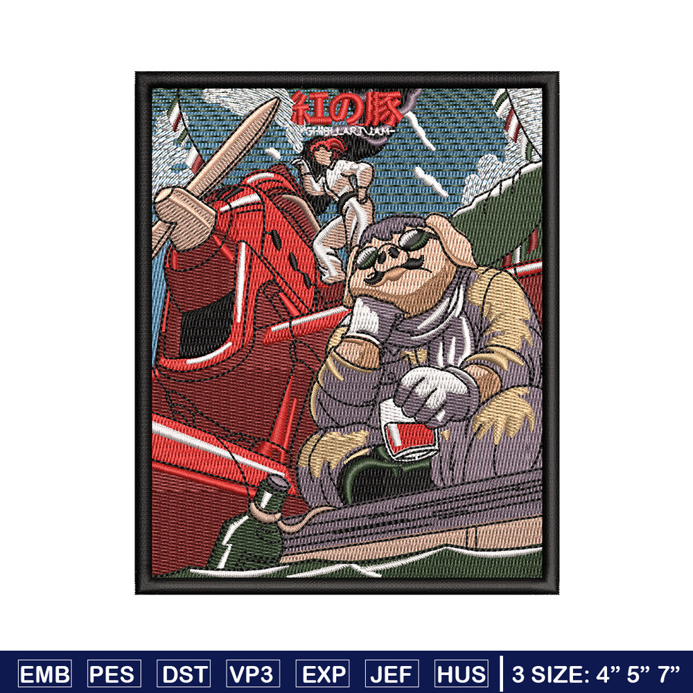 Porco Rosso embroidery design, Ghibli embroidery, Anime design, Embroidery shirt, Embroidery file, Digital download.jpg