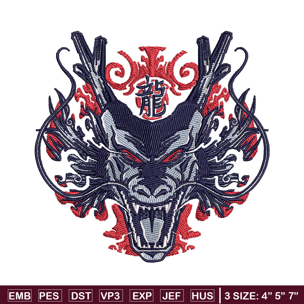 Shenron black embroidery design, Dragonball embroidery, Anime design, Embroidery shirt, Embroidery file, Digital download.jpg