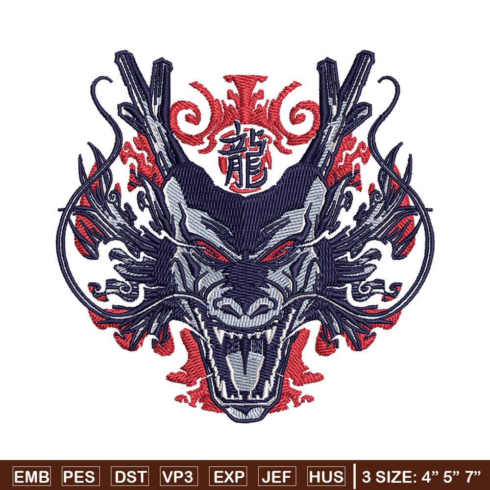 Shenron black embroidery design, Dragonball embroidery, Anime design, Embroidery shirt, Embroidery file, Digital download.jpg