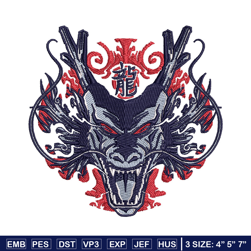 Shenron black embroidery design, Dragonball embroidery, Anime design, Embroidery shirt, Embroidery file, Digital download.jpg
