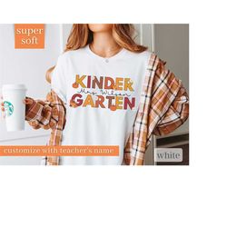 personalized kindergarten teacher shirt, custom teacher name shirt, pumpkin teacher shirt, kinder crew tee, fall teacher