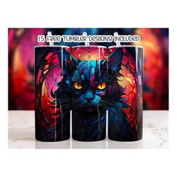 Halloween Black Cat Tumbler Wrap, 20 oz Skinny Tumbler Sublimation Design, Digital Download, Straight & Tumbler Wrap PNG