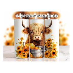 highland cow fall pumpkins tumbler wrap, 20oz sublimation tumbler designs, 20oz skinny tumbler, digital download png, st