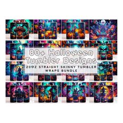 neon halloween tumbler wrap bundle, 20 oz skinny tumbler sublimation design, digital download, straight & tumbler wrap p