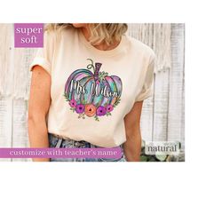 custom teacher pumpkin shirt, fall teacher shirt, personalized teacher shirt for fall vibes teacher tee, autumn teacher