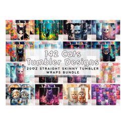 cats tumbler bundle, cute 3d cat tumbler wrap, 20oz sublimation tumbler designs, 20oz skinny straight tumbler, cat mom,