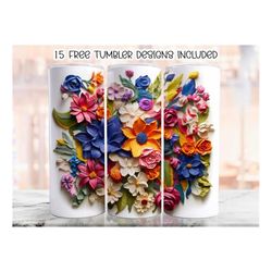 3d colorful floral tumbler wrap, 20 oz skinny tumbler sublimation design, floral straight tumbler wrap, digital download