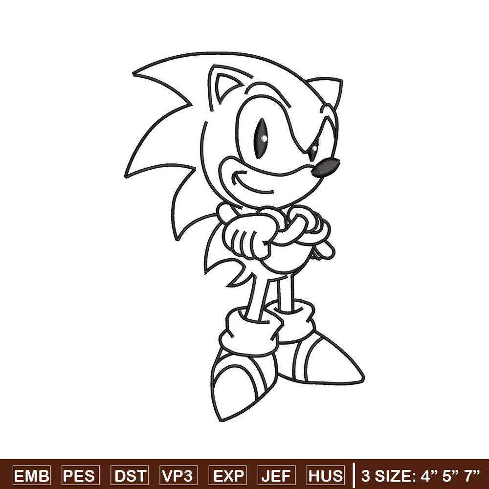 Sonic black white embroidery design, Sonic embroidery, Emb design, Embroidery shirt, Embroidery file, Digital download.jpg
