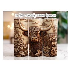 3d highland cow tumbler wrap, 20 oz skinny tumbler sublimation design,straight tumbler wrap, digital download png