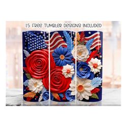 3d usa flag 4th of july tumbler wrap, 20 oz skinny tumbler sublimation design, patriotic straight tumbler wrap, digital