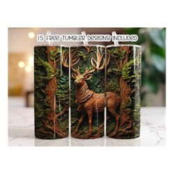 3d deer forest tumbler wrap, 20 oz skinny tumbler sublimation design, forest straight tumbler wrap, digital download png