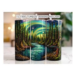 3d embroidered northern lights tumbler wrap, 20 oz skinny tumbler sublimation design, straight tumbler wrap, instant dig