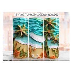3d beach tumbler wrap, 20 oz skinny tumbler sublimation design, beach straight tumbler wrap, digital download png