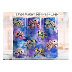 watercolor turtle 20oz skinny tumbler sublimation design, instant digital download, straight tumbler wrap png